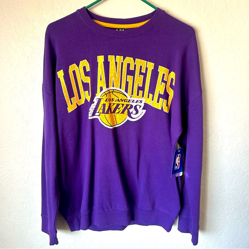 Lakers Vintage Distressed Lettering Crewneck Sweater Medium